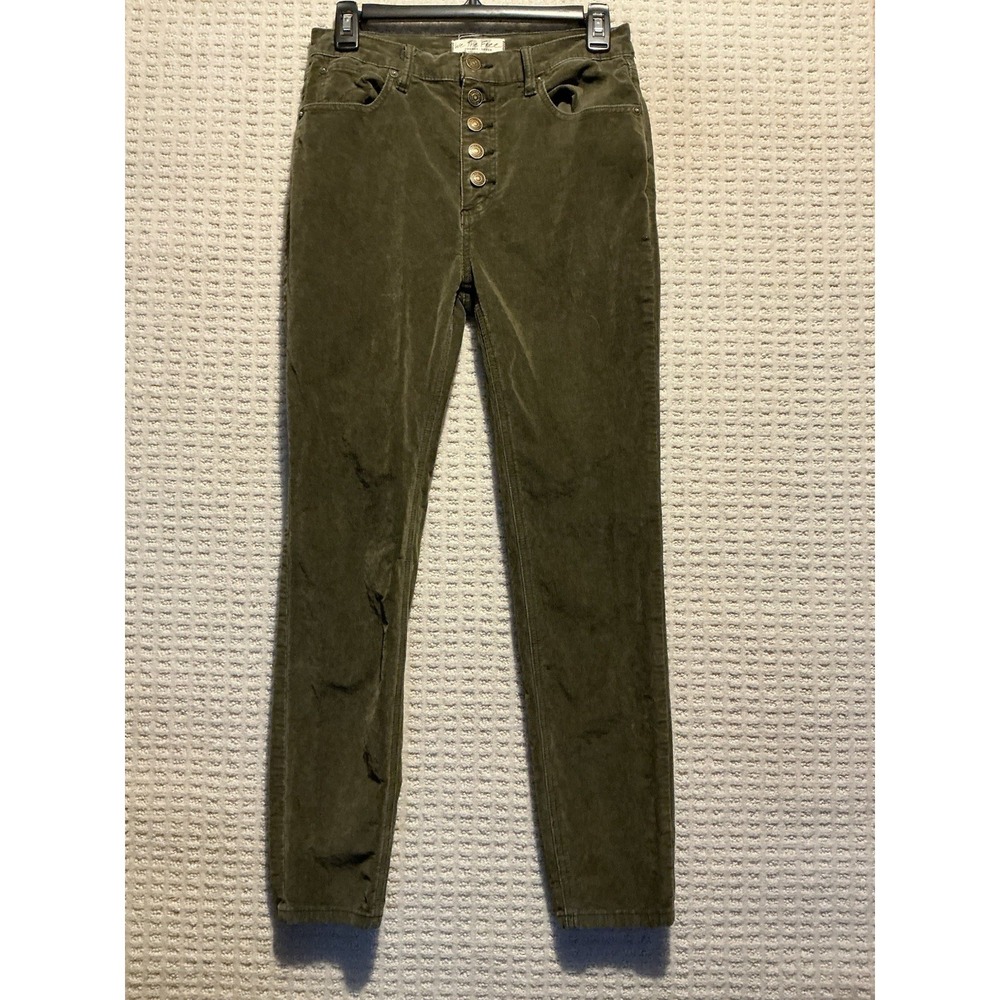 Free People Corduroy Skinny Pants Olive Green Button Fly 27